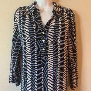 ALFANI blue white and black dress shirt